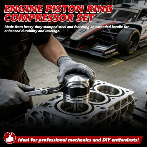 Engines Piston Ring Compressor Tool with Ratchet Pliers & 6 Piston Rings