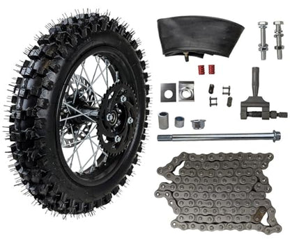 12" Rear Wheel 80/100-12 Tire Assembly For Dirt Pit Bike 125cc 140cc 150cc Apollo SSR XR CRF TaoTao Includes Brake Rotor and 428 Sprocket (12 with Components) - size: 12 with Components