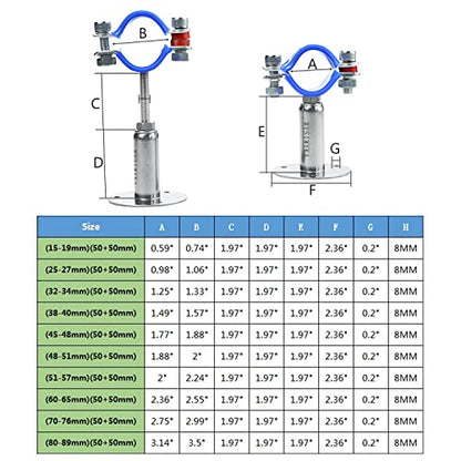 2PCS 304 Stainless Steel Wall Mount Ceiling Mount Pipe Supports, Adjustable Pipe Strap Clamp with screws for OD Pipe 80-89mm, Adjustable Height 50-100mm - size: 80-89mm, style: Adjustable Height 50-100mm