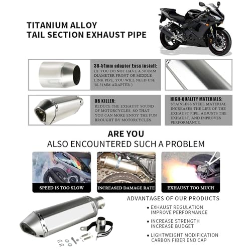 PACEWALKER Motorcycle Slip On Muffler, 1.5-2", 38-51mm Inlet, Titanium - size: Titanium