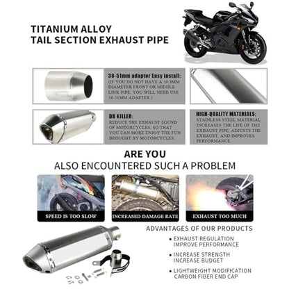 PACEWALKER Motorcycle Slip On Muffler, 1.5-2", 38-51mm Inlet, Titanium - size: Titanium