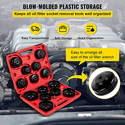 VEVOR Oil Filter Socket Set, 14 Pcs Oil Filter Wrench Set, Sturdy Steel Oil Filter Socket, 3/8" Oil Filter Socket, Low Profile Oil Filter Socket Set For Easy Access, Oil Filter Wrench Cap Set w/Case