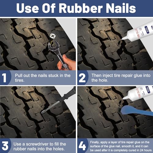 1DFAUL 24Pcs Tire Repair Glue Kit, 120ml Tire Patch Glue with Rubber Nail
