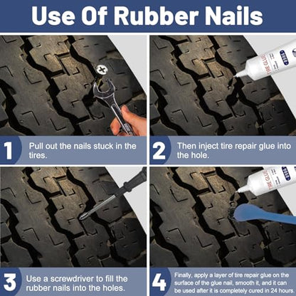 1DFAUL 24Pcs Tire Repair Glue Kit, 120ml Tire Patch Glue with Rubber Nail