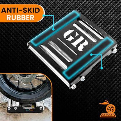 GRAND PITSTOP Motorcycle Roller Wheel Cleaning Stand - Paddock Stand Replacement - Wheel Roller Stand with Ramp Support for tire Cleaning & Chain Lubrication (Black Roller Medium) - color: Black Roller Medium