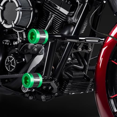 Advanblack Protek Two Step Highway Peg Crash Bar with CNC Slider Fit for 2014-2025 Harley Touring Road Glide Street Glide Electra Glide – Engine Guard Performance Upgrade (Green CNC w/Carbon Inlay) - color: Green CNC w/ Carbon Inlay