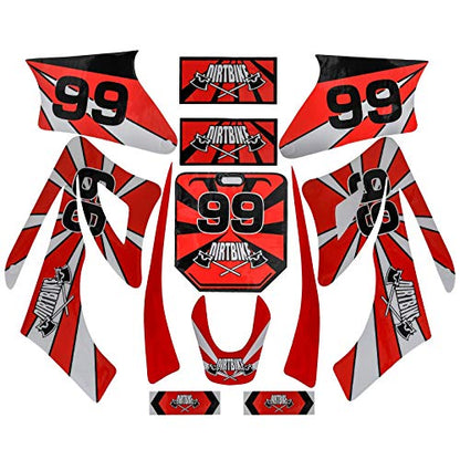 Full Fender Fairing Kit with Graphics Decals for Apollo 110cc 125cc 140cc 150cc 200cc 250cc Dirt Bikes | Durable ABS Plastic Bodywork Set with Fenders, Side Panels, Tank Shrouds (Red) - color: Red