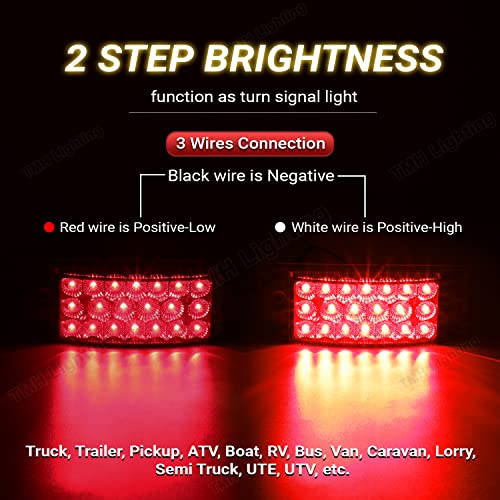 TMH 2 Pcs 6 Inch Rectangle Red Lens Light 20 LED Trailer Brake Stop Signal Lights Two Step Bright Waterproof Compatible with Trucks Super Duty Pickup Caravan SUV 12V DC - color: Red (2 Pcs)