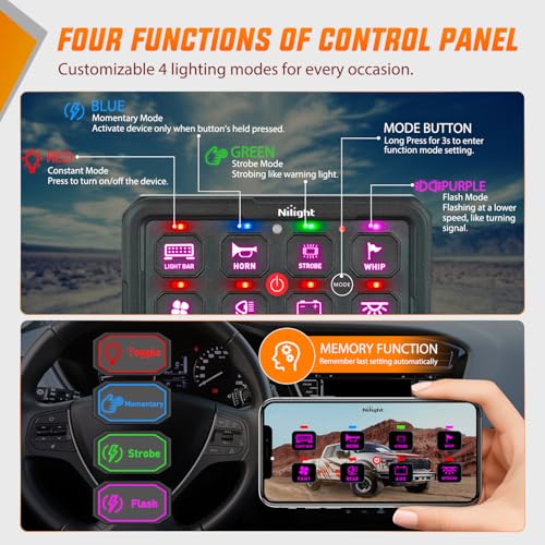 Nilight 8 Gang Switch Panel APP RGB 12V 24V Circuit Control System 4-Mode - color: RGB, size: 8 Gang Switch 4 Modes 1-side Output