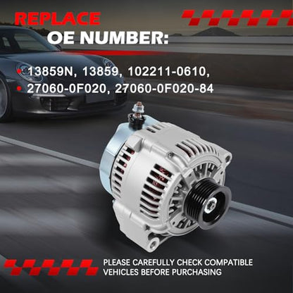 13859 Alternator Fit for Sequoia 2001-2002 V8 4.7L, for Tundra 2000 2001 2002 V8 4.7L, Replace OE 27060-0F020-84, 102211-0610 - size: 13859 | 100A