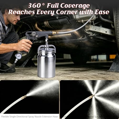 GS Undercoating Spray Gun Kit - Versatile Undercoating Gun for Vehicles, Truck Bed Liner, Rubberized Rust Proofing, Includes Suction Feed Cup & 360° Spray Hose
