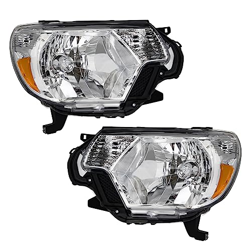 for 2012-2015 Toyota Tacoma Halogen Headlight W/O Bulbs - color: Chrome Housing Amber Reflector Clear Lens