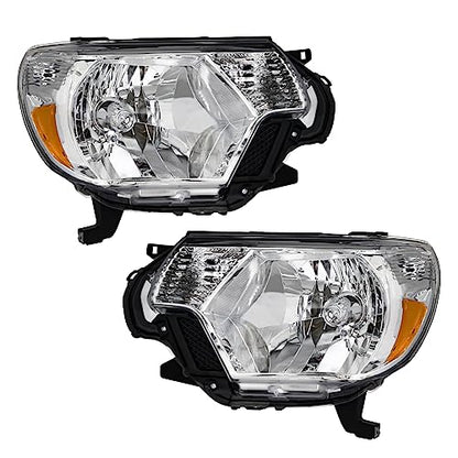 for 2012-2015 Toyota Tacoma Halogen Headlight W/O Bulbs - color: Chrome Housing Amber Reflector Clear Lens