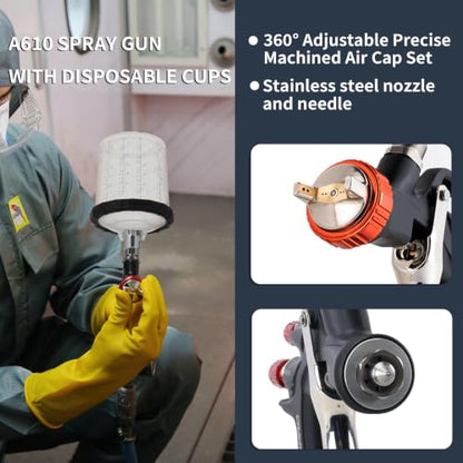 AEROPRO Tools R500 LVLP Air Spray Gun with 22 Ounce Disposable Paint Cups - size: A610 With Disposable Cup Kit