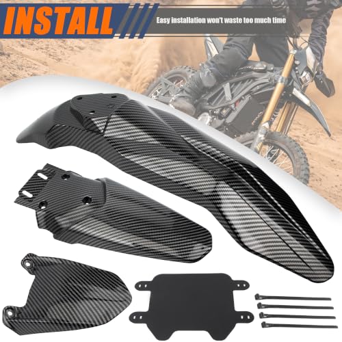 Front Rear Fender Kit Mudguard Number Plate Compatible with Talaria Sting MX3 MX4 MX5 Electric Dirt Pit Bike Motorcycle-Carbon Fiber - color: Fender Set, size: Carbon Fiber