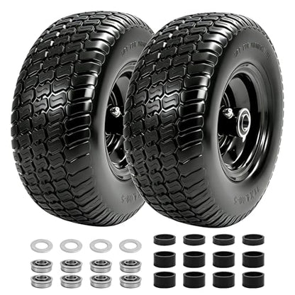 11x4.00-5 Flat Free Lawn Mower Tires and Wheel,Zero Turn Lawn Mower Replacement Tires,11x4-5 Solid Tractor Turf Tire with 3.4" Centered Hub, 3/4" & 5/8" & 1/2" Bushings (2-Pack) - size: 11x4-5 Flat Free Tire(Black Rim)