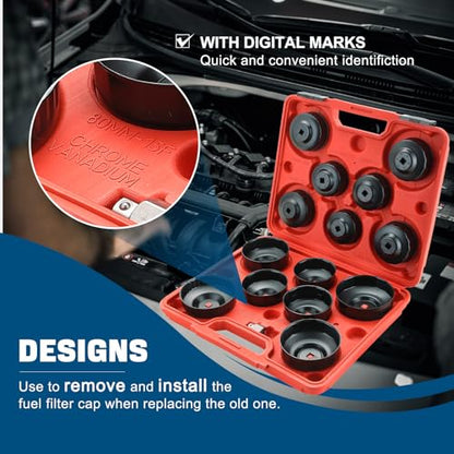 DASBET 15PCS Oil Filter Cap Wrench Tool