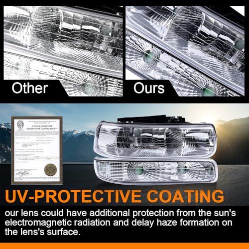 G-PLUS Headlights Compatible with Chevy Silverado 1999 2000 2001 2002 - size: [Clear] 1999-2002 Silverado