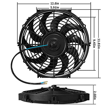 Mupera 12 Inch Curved Electric Radiator Cooling Fan Push/Pull w/Mount Kit - size: Curved-12 inch
