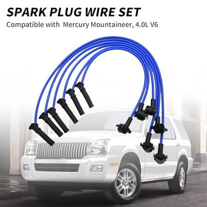 Saihisday 6Pcs ST-6265 8.0mm Spark Plug Blue Wire Set Ignition Spark Plug Wires Replacement for Ford Explorer 2005-2010 Compatible with Mountaineer 4.0L V6(Blue)