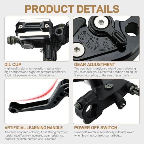 Universal Motorcycle 7/8" 22mm Handlebar Brake Master Cylinder Reservoir Adjustable Clutch and Brake Lever CNC Left & Right Set for Harley Honda Kawasaki Suzuki Yamaha (Black)
