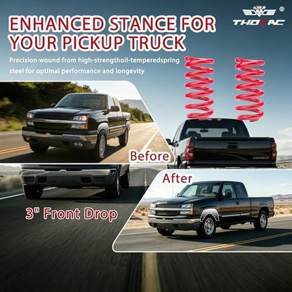 3” Heavy Duty Front Coil Spring Lowering Kit for Chevy Silverado/GMC Sierra 1500 1999-2007 (V8 Only) Drop Coils Kit, Red - color: red, size: 1999-2006 Silverado/Sierra 1500 3''Drop