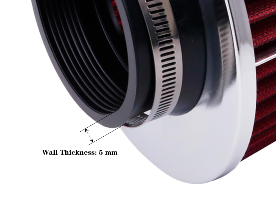 3In 76mm Washable Dry Clamp-On Cone Air Filter, Red - size: 3"