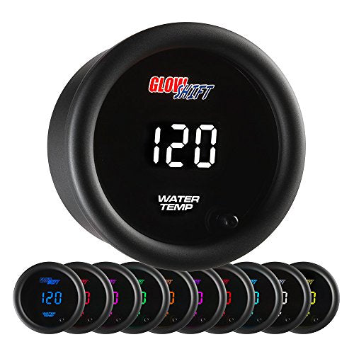 GlowShift 10 Color Digital 300F Water Coolant Temp Gauge Kit, 2-1/16" 52mm