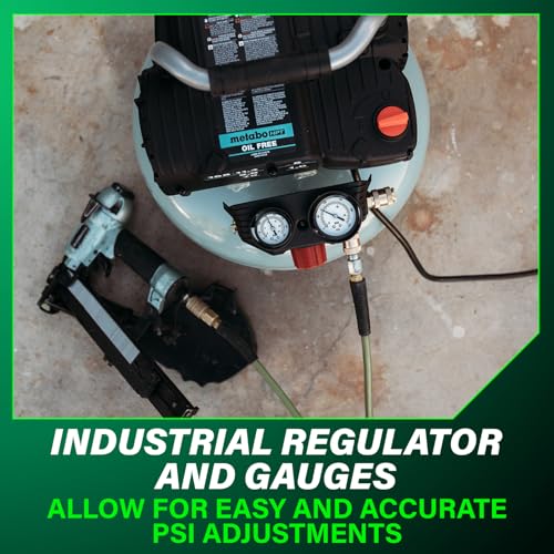 Metabo HPT Pancake Air Compressor, 6-Gallon 165PSI, Portable Air Compressor with 1.0 HP Oil-Free High Efficiency Motor, Lihghtweight, Quick Couplers for Fast Tool Changes, EC711S - style: 6-Gallon Pancake, 165 PSI