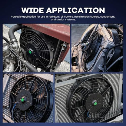 10 inch Slim Fan Push Pull Electric Radiator Cooling Fan 12V 80W with Thermostat Wiring Switch Relay Kit Black - size: 10 Inch