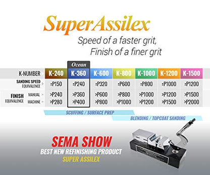 Super Assilex Flexible Sanding Sheets Job-PAK, Ocean K-360, U191-1515, 4 Sheets + 1 M Hand Pad for Half Sheets - color: K-360 Ocean, size: w/ Half-sheet M Pad