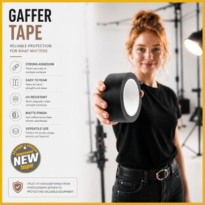 Gaffer Tape 2 Inch x 1 Pack Black Gaffing Tapes, Heavy Duty No Residue - color: Black, size: 1.88 inch
