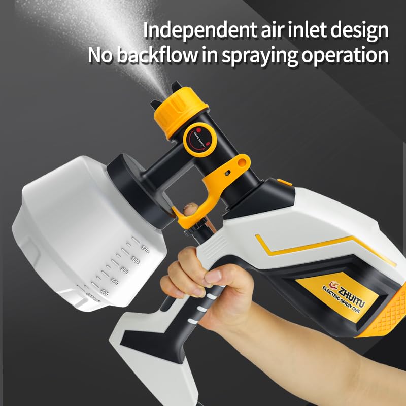Paint Sprayer 1000W HVLP Electric Spray Paint Gun with 6 Copper Nozzles and 3 Spray Patterns 1200ML High Capacity Container for Furniture, Fences, Walls, Garage Doors (Yellow) - color: Yellow