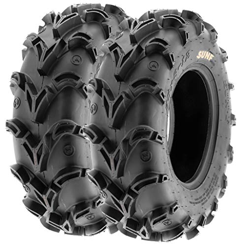 Pair of 2 SunF A050 AT 27x9-14 ATV UTV Deep Mud Terrain Tires, 6 PR, Tubeless - size: 27x9-14