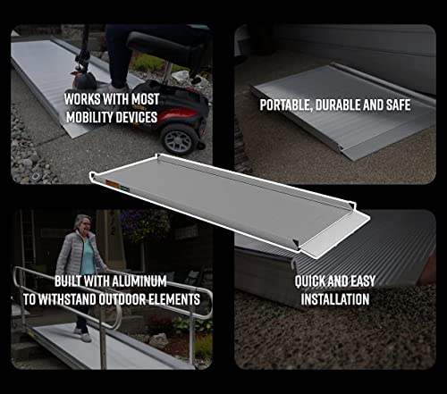 EZ-ACCESS - Portable Wheelchair Ramp and Aluminum Ramp with Handrails - Heavy Duty Mobility Device, Handicap Ramp with Solid Surface for Steps, and Vertical Picket Handrails - 3G 5-Foot, Silver - size: 60 Inch (Pack of 1), style: Ramp + vertical picket ra