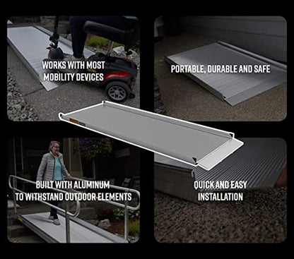 EZ-ACCESS - Portable Wheelchair Ramp and Aluminum Ramp with Handrails - Heavy Duty Mobility Device, Handicap Ramp with Solid Surface for Steps, and Vertical Picket Handrails - 3G 5-Foot, Silver - size: 60 Inch (Pack of 1), style: Ramp + vertical picket ra