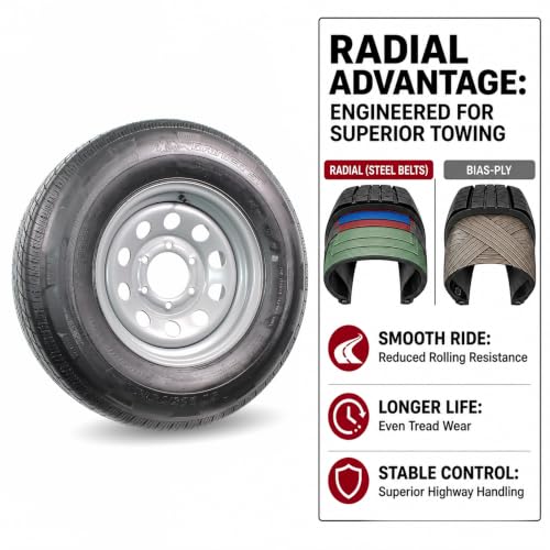 eCustomrim 2 Pack Radial Trailer Tire Rim Assembly ST225/75R15 6 Lug Silver