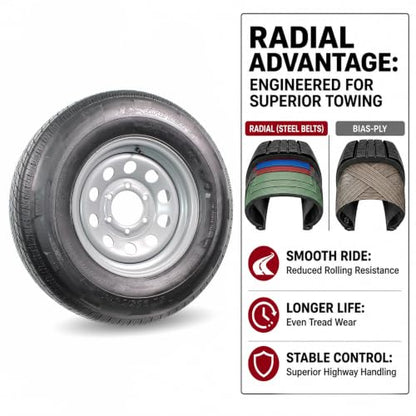eCustomrim 2 Pack Radial Trailer Tire Rim Assembly ST225/75R15 6 Lug Silver