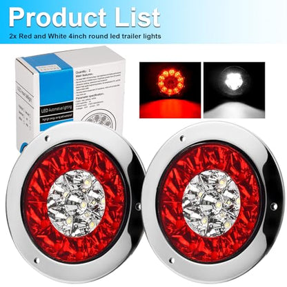 LIGBT 2Pcs 4 Inch Red White LED Round Trailer Tail Lights and Reverse Lights 16LEDs IP67 Waterproof Red Stop Turn Tail Lights and White Backup Lights Kit for Boat Trailer Truck RV - color: Red&White 2pcs