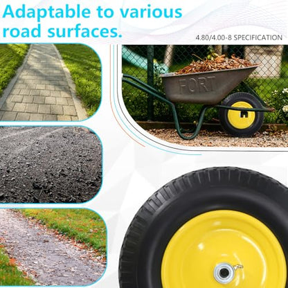 16" 4.80/4.00-8" Flat-Free Solid Wheelbarrow Wheel and Tire, 3"-7"Centered Hub with 5/8"&3/4" Bearings for Wheelbarrows Utility Cart Lawn Dollies - size: 16" 4.80/4.00-8