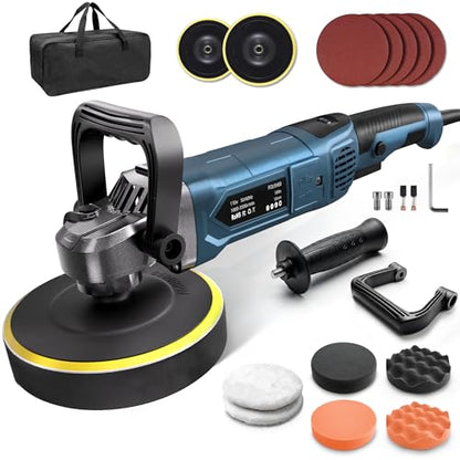 Buffer Polisher, 6 Inch/7 Inch 1600W Rotary Car Buffer Polisher Waxer, 7 Variable Speed 1000-3500 RPM, Detachable Handle for Waxing, Polishing & Scratch Removal - color: Blue