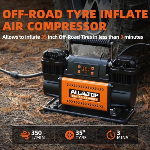 ALL-TOP 12V Air Compressor w/LCD Control Panel to Preset Target Pressure, 150PSI 12.35CFM Air Pump Inflator for Overland (Dual Cylinder) - color: 350 L/Min, Digital Setting Auto-stop