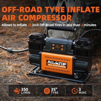 ALL-TOP 12V Air Compressor w/LCD Control Panel to Preset Target Pressure, 150PSI 12.35CFM Air Pump Inflator for Overland (Dual Cylinder) - color: 350 L/Min, Digital Setting Auto-stop