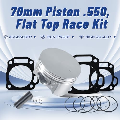 70mm Flat Top Piston and .550 Ring Kit With Head Gasket For Predator 212cc
