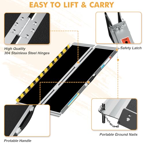 Portable Wheelchair Ramp 4FT, Aluminum Foldable Handicap Ramp, Weight Capacity Up to 600 LBS, Anti-Slip Threshold Ramp for Wheelchairs for Home, Stairs, Steps, Doorways - size: 4FT Using Height 4"-12"