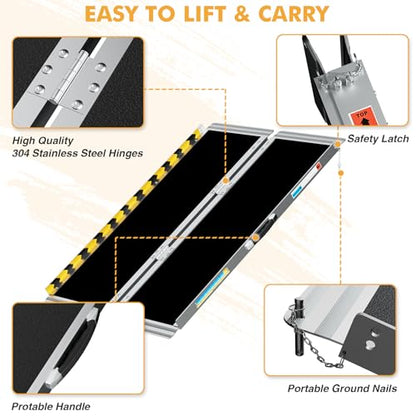 Portable Wheelchair Ramp 4FT, Aluminum Foldable Handicap Ramp, Weight Capacity Up to 600 LBS, Anti-Slip Threshold Ramp for Wheelchairs for Home, Stairs, Steps, Doorways - size: 4FT Using Height 4"-12"