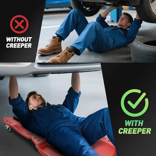 DNA MOTORING TOOLS-00238 48 Inches Heavy-Duty Low-Profile Roller Automotive Creeper with Padded Headrest, Red - color: Red, size: 48 Inches