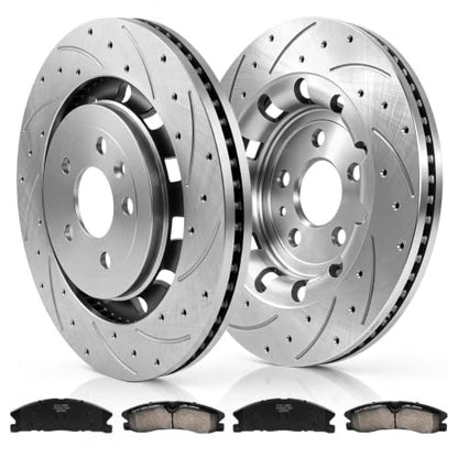 13.86 inch Front Drilled&Slotted Disc Brake Kit Replacement for Ford - size: S-54188+D1611