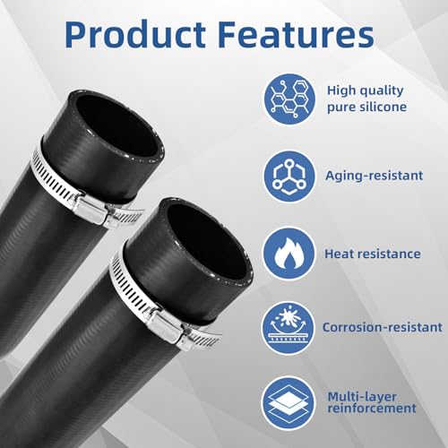 1 1/2" Silicone Coolant Air Hose 12" Length with 2 Clamps – Turbo Intake Radiator Coupler Hose (90 Degree, 1.5" ID) - color: 90 Degree black, size: 1 1/2" ID