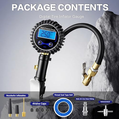 Digital Tire Pressure Gauge with Inflator 250 PSI